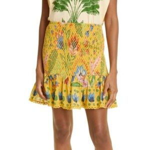 Farm Rio Summer Garden Ruffled Mini Skirt In Summer Garden Yellow Size Medium
